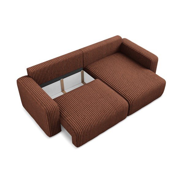 Sztruksowy rozkładany/ze schowkiem narożnik (prawostronny/z szezlongiem) w kolorze terakoty Kona – Makamii-image-4