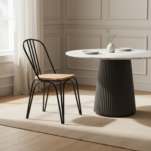 Czarne krzesło z litego drewna wiązu District – Premier Housewares-image-1