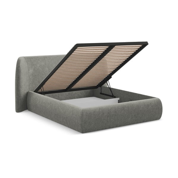 Szare tapicerowane łóżko dwuosobowe ze schowkiem i stelażem 140x200 cm Hauke – Makamii-image-2
