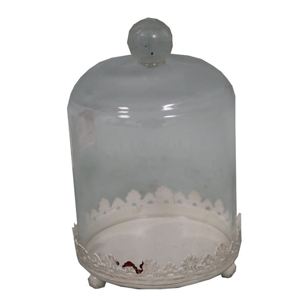 Biała taca ze szklanym kloszem Antic Line Bell, 13x18 cm