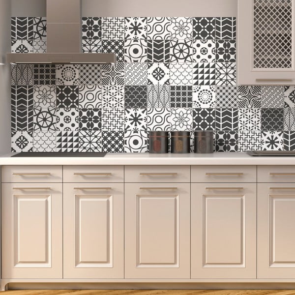Zestaw 24 naklejek ściennych Ambiance Wall Decal Cement Tile Gray Lindos, 10x10 cm