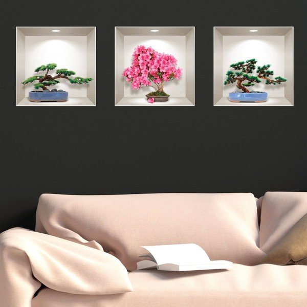 Komplet 3 naklejek ściennych 3D Ambiance Natural and Colorful Bonsai-image-2