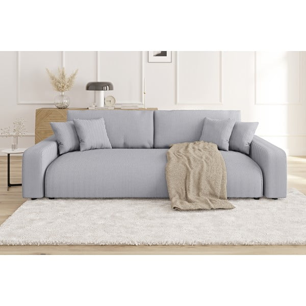 Jasnoszara sztruksowa rozkładana sofa ze schowkiem 234 cm Sara – Ropez-image-1