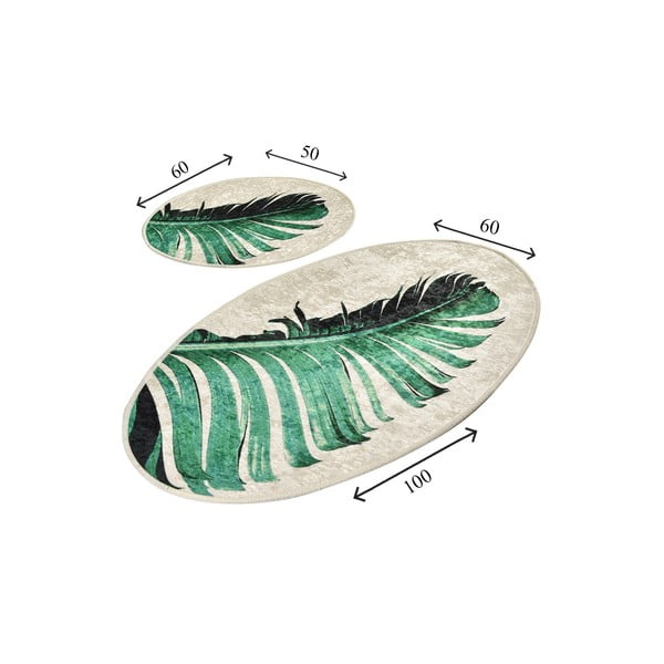 Zielono-beżowe dywaniki łazienkowe zestaw 2 szt. 60x100 cm Floret – Foutastic-image-3