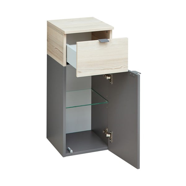 Szaro-naturalna niska wisząca szafka łazienkowa w dekorze sosny 72x30 cm Quickset 394 – Pelipal-image-2