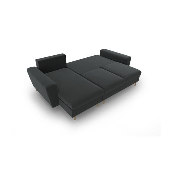 Ciemnoszary aksamitny rozkładany narożnik ze schowkiem Kyoto – Cosmopolitan Design-image-2