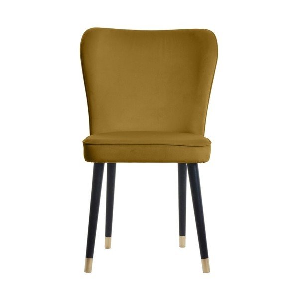Musztardowe krzesło z detalami w złotym kolorze JohnsonStyle Odette French Velvet-image-2