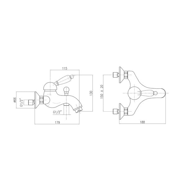 Bateria wannowa ścienna w kolorze srebra (2 otwory) Kirké White – Sapho-image-1