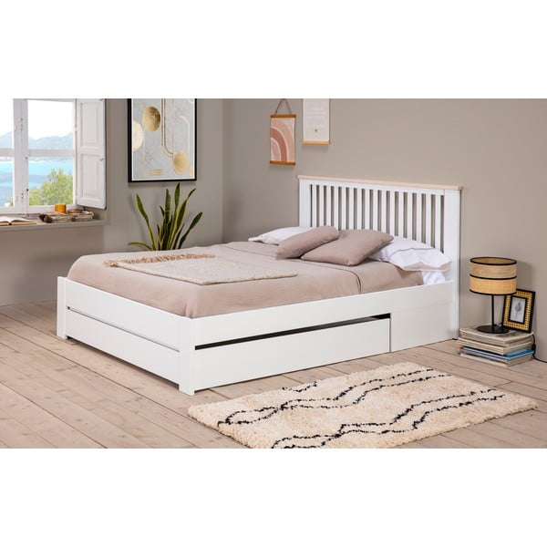 Białe łóżko dwuosobowe ze stelażem 140x190 cm Enara – Marckeric-image-4