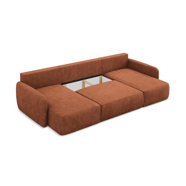 Narożnik rozkładany z tkaniny szenilowej ze schowkiem (w kształcie litery U) w kolorze terakoty Lilo – Makamii-image-3