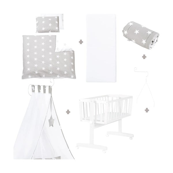 Biała kołyska na kółkach z baldachimem 40x90 cm Little stars – Roba-image-2
