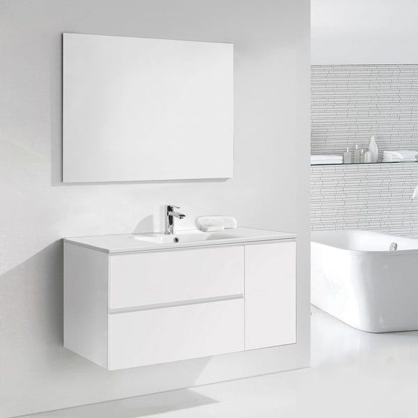 Szafka do łazienki z umywalką i lustrem Happy, odcień bieli, 120 cm