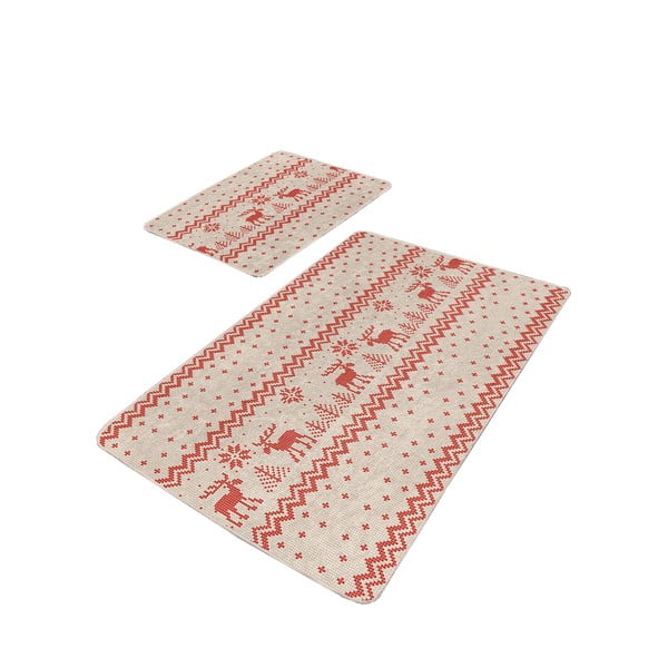 Czerwono-beżowe dywaniki łazienkowe zestaw 2 szt. 60x100 cm – Mila Home
