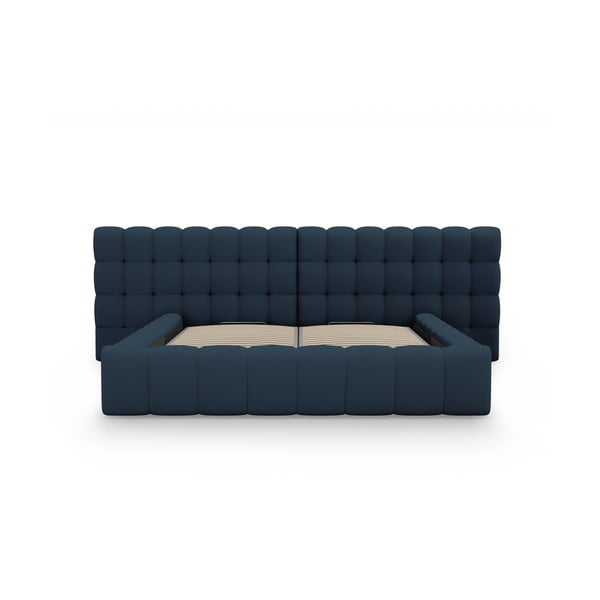 Ciemnoniebieskie tapicerowane łóżko dwuosobowe ze schowkiem i stelażem 200x200 cm Mamaia – Micadoni Home-image-4