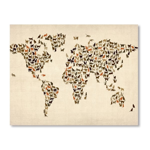 Plakat z brązową mapą świata Americanflat Butterflies, 60x42 cm