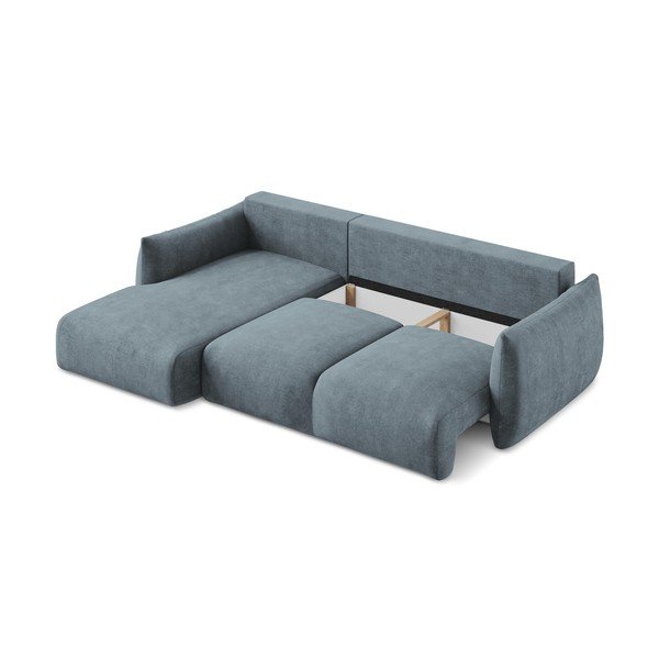 Niebieski rozkładany narożnik z tkaniny szenilowej (lewostronny/z szezlongiem) Leila – Makamii-image-4
