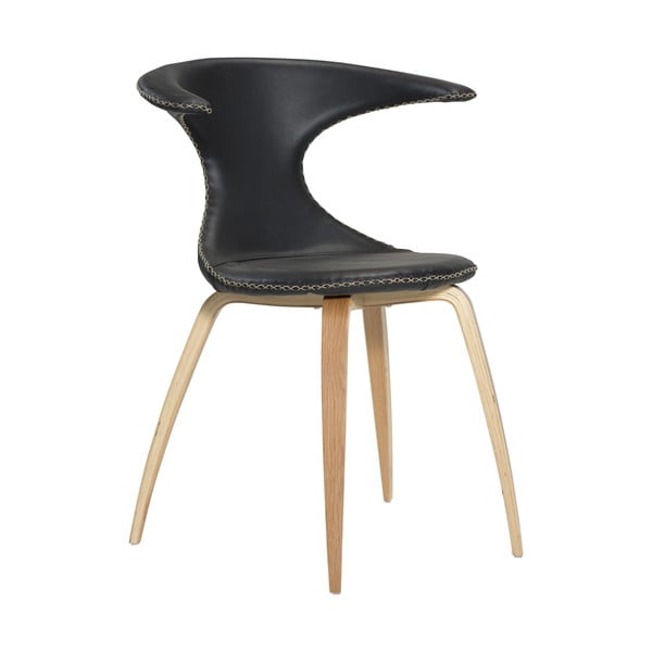 Czarne krzesło skórzane z drewnianymi nogami DAN–FORM Denmark Flair