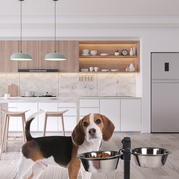 Zestaw misek dla psów ze stali nierdzewnej ze stojakiem – Love Story-image-1