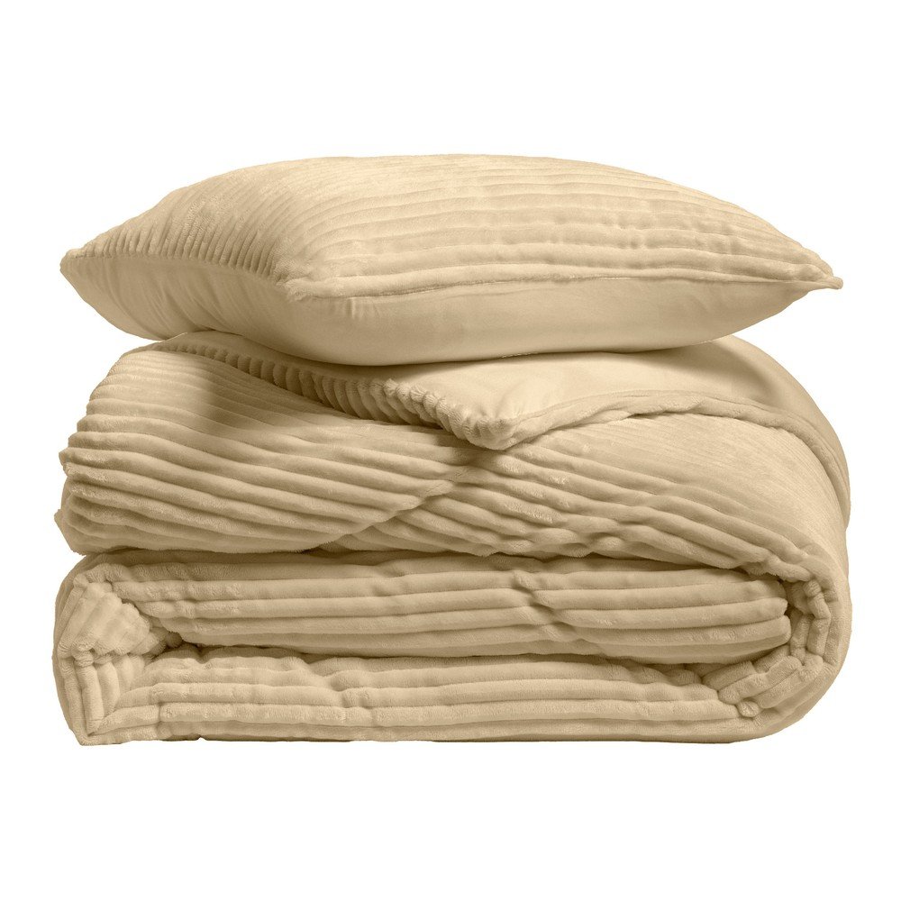 Beżowa flanelowa pościel dwuosobowa 3-częściowa 240x220 cm Veloutea – douceur d'intérieur
