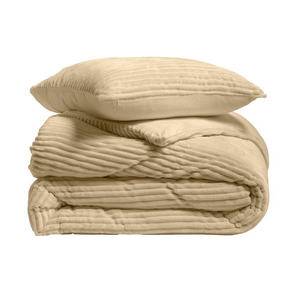 Beżowa flanelowa pościel dwuosobowa 3-częściowa 240x220 cm Veloutea – douceur d'intérieur
