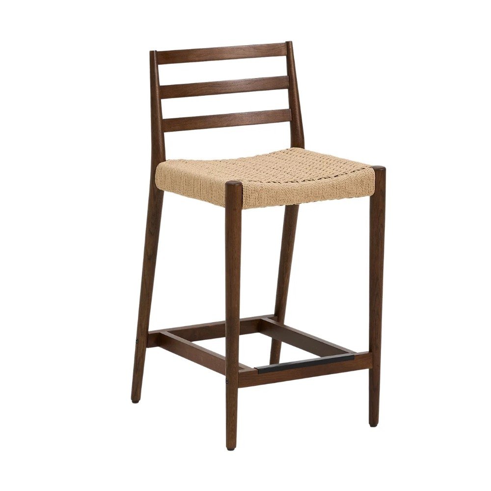 Brązowo-naturalny hoker z litego drewna dębowego (wysokość siedziska 65 cm) Analy – Kave Home
