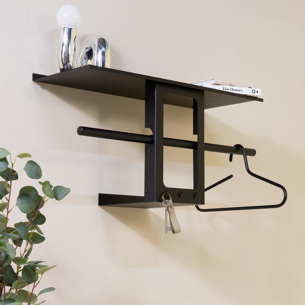 Czarny stalowy wieszak ścienny z półką 70 cm Luno Small – Spinder Design (zdjęcie 2)