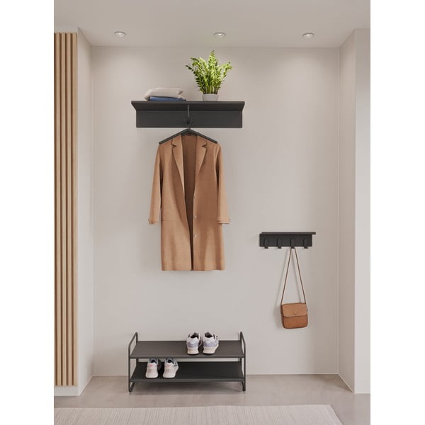 Czarny stalowy wieszak ścienny z półką 21,5 cm A-Coat – Zone-image-1