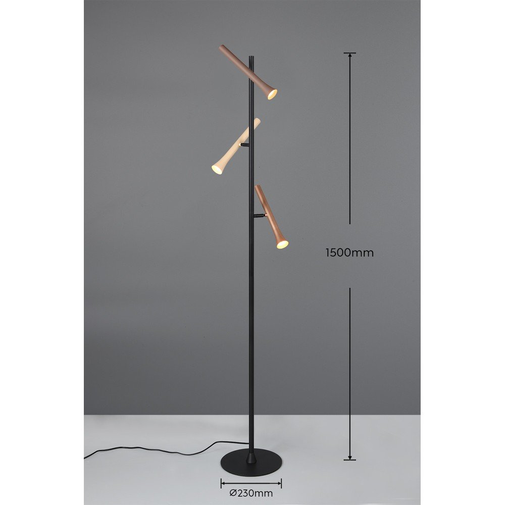 Czarna lampa stojąca LED z metalowym kloszem (wysokość 150 cm) Fiato – Trio (zdjęcie 6)