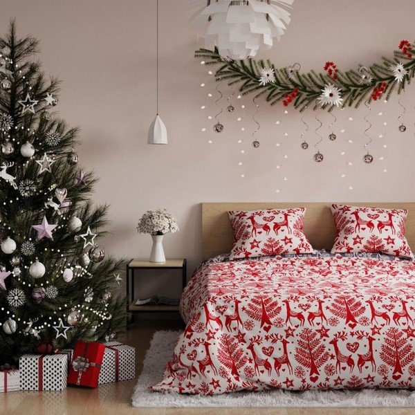 Dwuosobowa pościel flanelowa ze świątecznym motywem AmeliaHome Rudolph, 200x220 cm-image-1