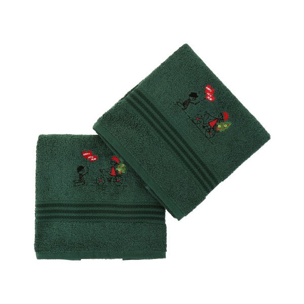 Komplet 2 zielonych bawełnianych ręczników Bisiklet Green, 70x140 cm