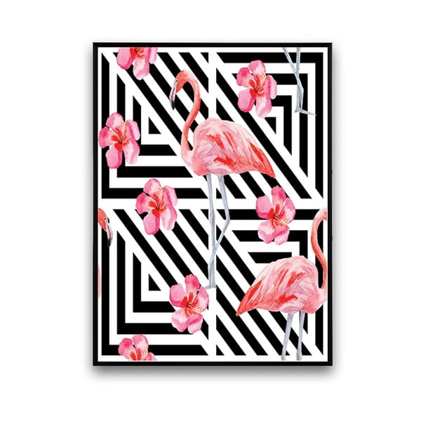 Plakat z flamingiem, czarno-białe tło, 30 x 40 cm