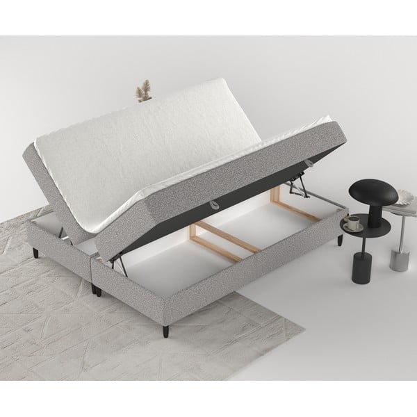Szare łóżko boxspring ze schowkiem 200x200 cm Malte – Maison de Rêve-image-2