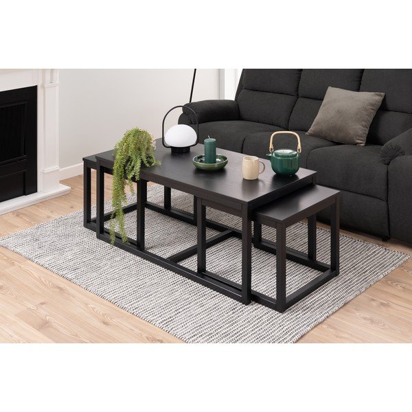 Czarne stoliki z blatem w dekorze dębu zestaw 3 szt. 60x120 cm Cornus – Actona-image-1