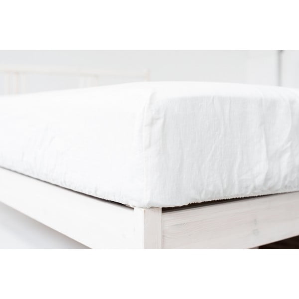 Białe prześcieradło z mieszanki lnu z gumką 160x200 cm – Linen Tales-image-4