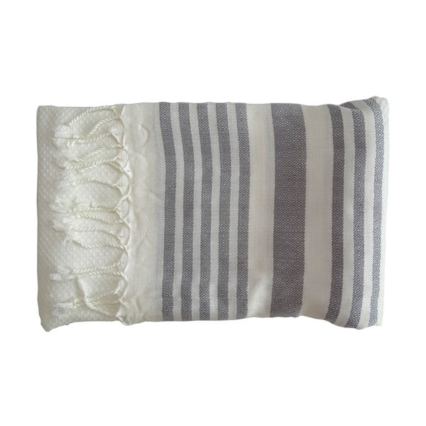 Szary ręcznik tkany ręcznie z wysokiej jakości bawełny Hammam Petek, 100x180 cm