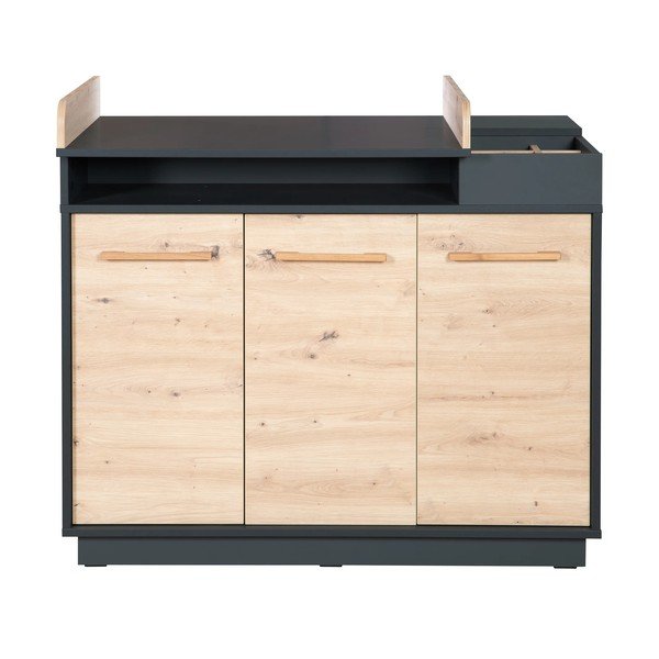Antracytowa/naturalna niska komoda dziecięca w dekorze dębu z przewijakiem 118x103 cm Lenn – Roba-image-2