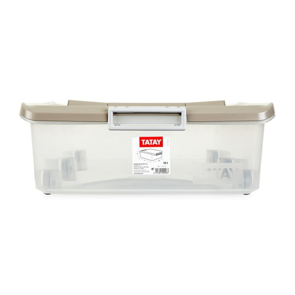 Przezroczysty pojemnik na kółkach pod łóżko z beżową pokrywką Ta-Tay Storage Box-image-2