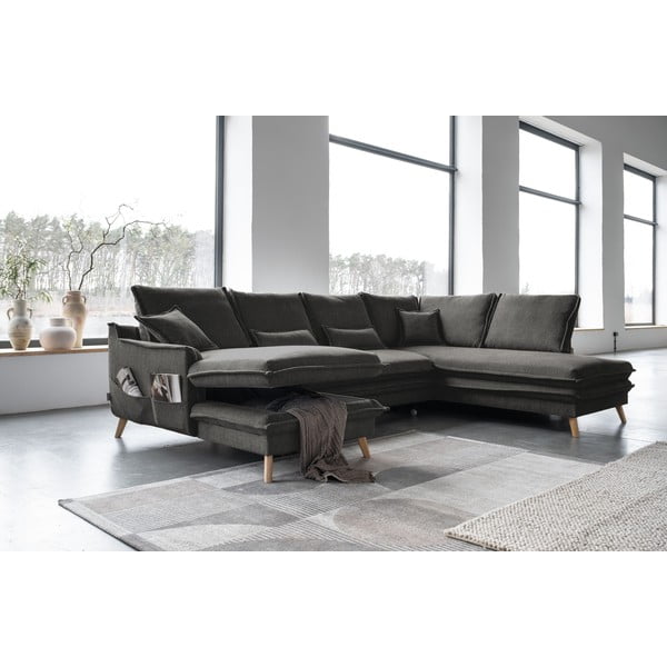 Ciemnoszary rozkładany narożnik (prawostronny/w kształcie litery U) Charming Charlie – Miuform-image-4