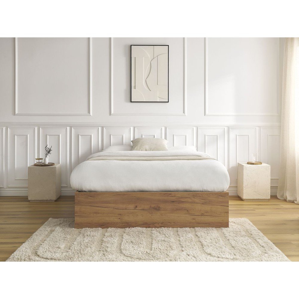 Brązowe łóżko dwuosobowe z płyty wiórowej w dekorze brzozy ze schowkiem/bez zagłówka ze stelażem 160x200 cm Mara – Bobochic Paris (zdjęcie 7)