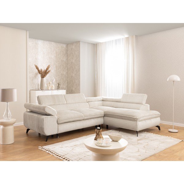 Kremowy sztruksowy narożnik (prawostronny/w kształcie litery L) Marbeya  – Ropez-image-1