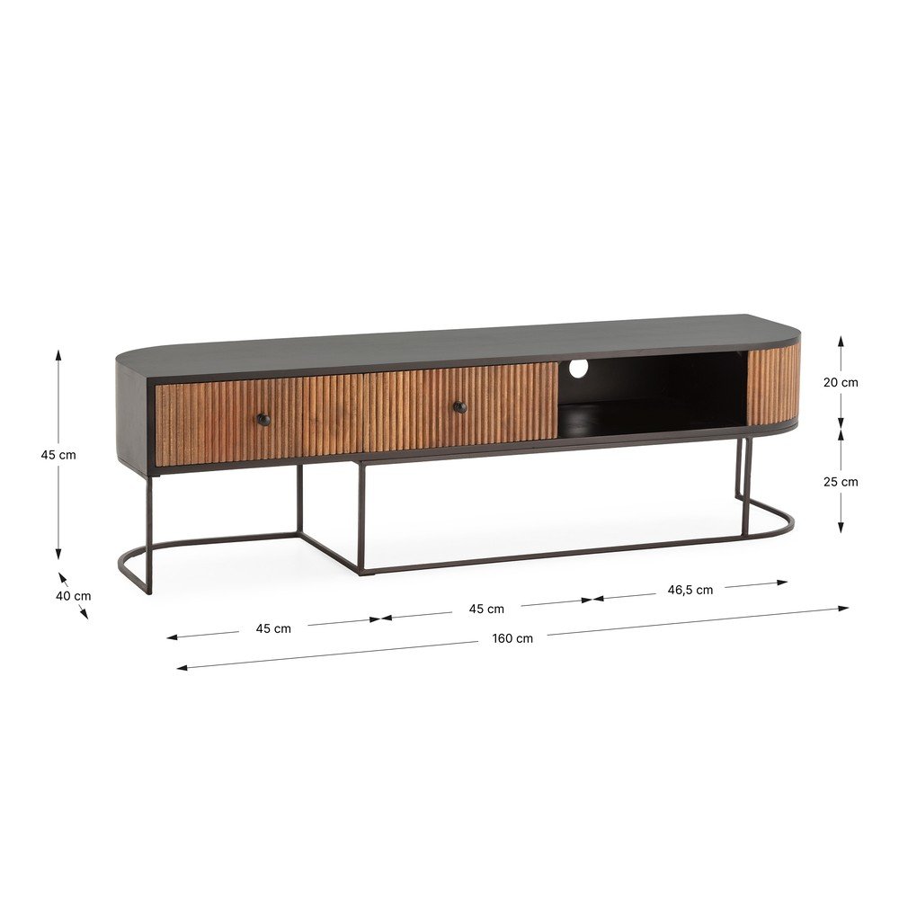 Szafka pod TV z litego drewna mango w naturalnym kolorze 160x45x40 cm Curve – MOME (zdjęcie 7)