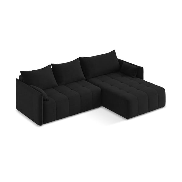 Czarny rozkładany/ze schowkiem narożnik (prawostronny/z szezlongiem) Moku – Makamii-image-2