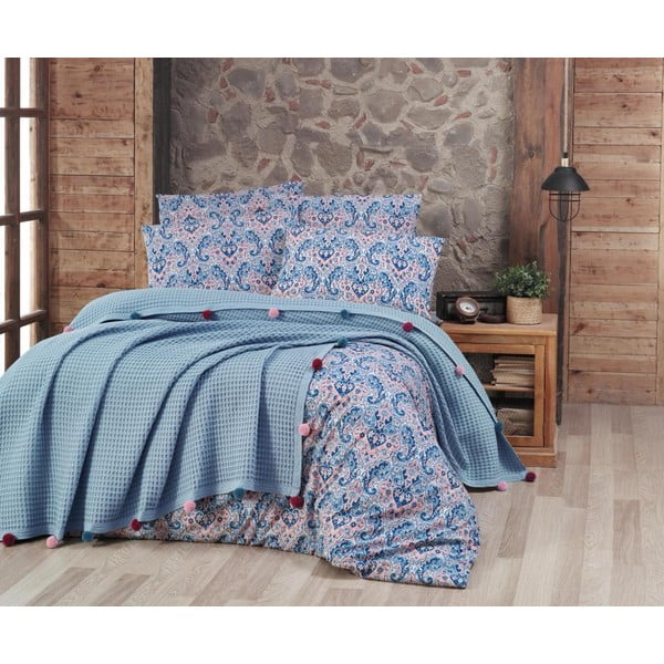 Jasnoniebieska bawełniana narzuta na łóżko jednoosobowe 160x240 cm – Mila Home