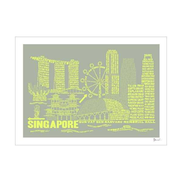 Plakat Singapore Grey&Yellow, 50x70 cm