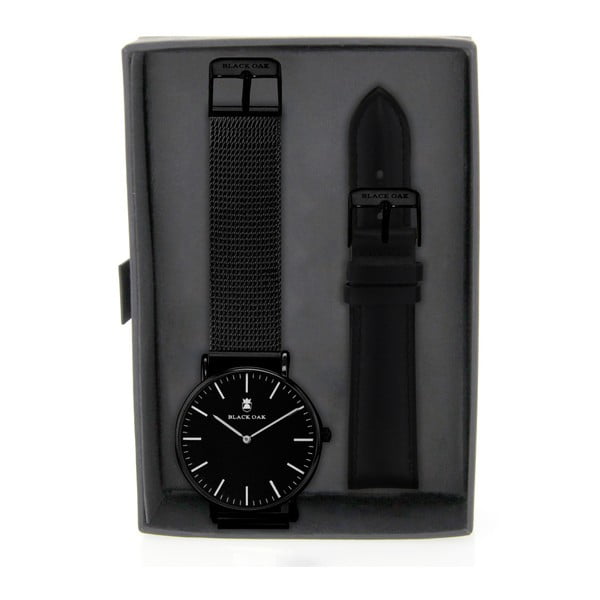 Komplet czarnych zegarków męskich z paskami Black Oak Steel 