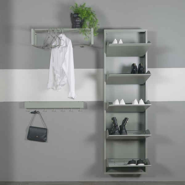 Szarozielona metalowa uchylna szafka na buty 50x169x15 cm Billy – Spinder Design-image-1