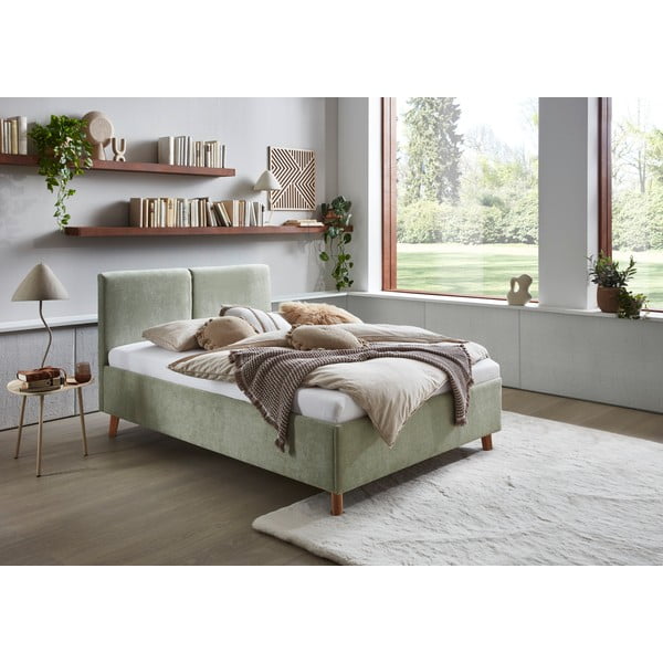 Jasnozielone tapicerowane łóżko dwuosobowe ze stelażem 140x200 cm Piano – Meise Möbel-image-1