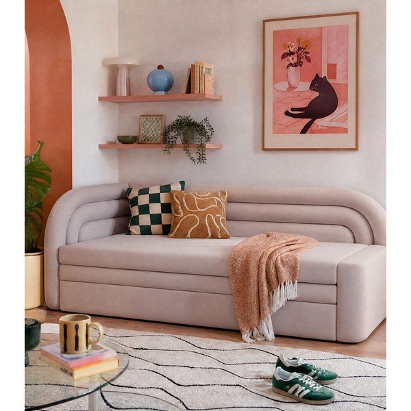 Beżowa aksamitna rozkładana/ze schowkiem sofa lewostronna 223 cm Fabillo – ELTAP-image-1