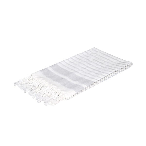 Ręcznik kąpielowy hammam w jasnoszare paski Aqua Fouta, 90x190 cm