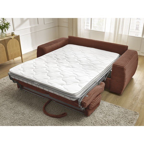 Pomarańczowa sztruksowa rozkładana sofa do spania 240 cm Hugo – Bobochic Paris-image-1